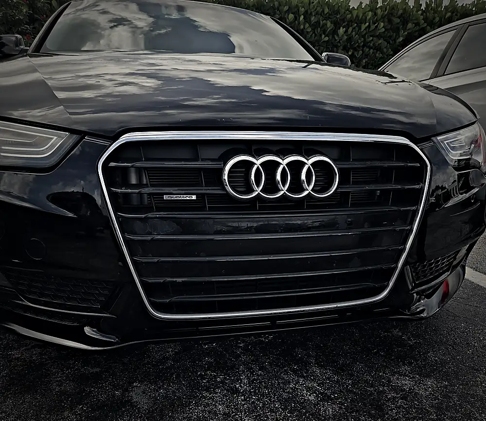 Front grille of a black Audi A5 in the Prestige shop
