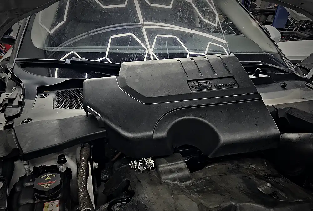 Land Rover Ingenium engine under the open hood